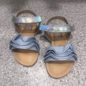 DV by Dolce Vita Light Blue Ruffle Strap Sandals with Holographic Ankle Strap